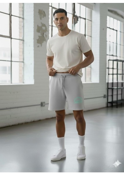 Ultra Rahat Gri Şort | Baskılı | Kordonlu, Metal Kuş Gözlü | Spor & Casual Erkek Şort