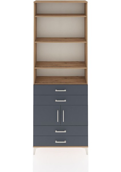 Arges Dolap 5 Raflı 4 Çekmeceli 2 Kapaklı 88X30X243 Çam-Antrasit