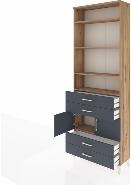 Arges Dolap 5 Raflı 4 Çekmeceli 2 Kapaklı 88X30X243 Çam-Antrasit fırsatları