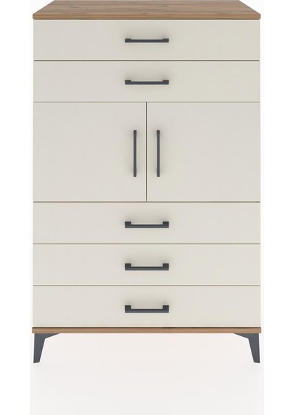 Hyperion Dolap Tek Raflı 5 Çekmeceli 2 Kapaklı 88X44X134 Çam-Aytaşı