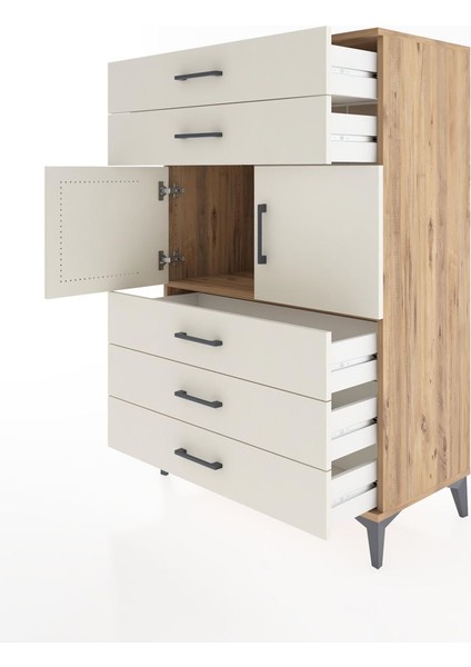 Hyperion Dolap Tek Raflı 5 Çekmeceli 2 Kapaklı 88X44X134 Çam-Aytaşı fırsatları