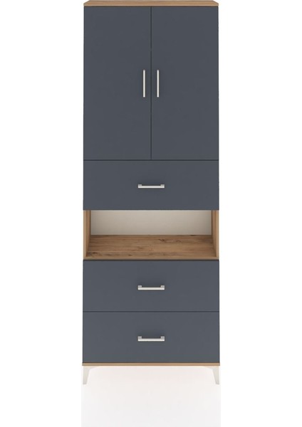 Arges Dolap 4 Raflı 3 Çekmeceli 2 Kapaklı 88X30X243 Çam-Antrasit