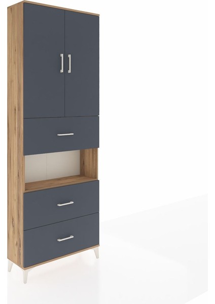 Arges Dolap 4 Raflı 3 Çekmeceli 2 Kapaklı 88X30X243 Çam-Antrasit fiyatları