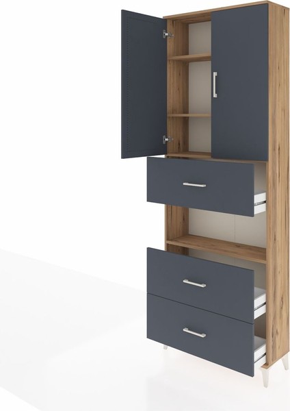 Arges Dolap 4 Raflı 3 Çekmeceli 2 Kapaklı 88X30X243 Çam-Antrasit fırsatları