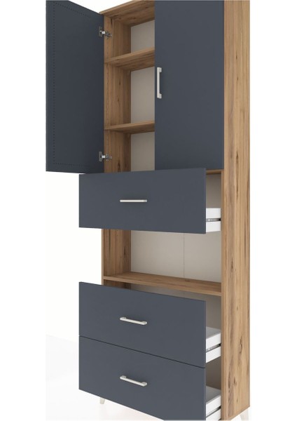 Arges Dolap 4 Raflı 3 Çekmeceli 2 Kapaklı 88X30X243 Çam-Antrasit indirimleri