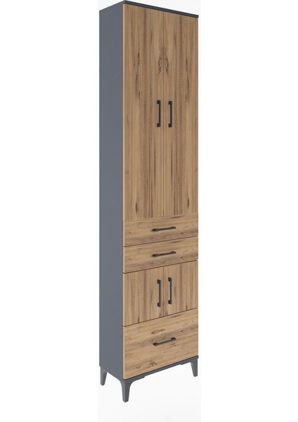 Arges Dolap 5 Raflı 3 Çekmeceli 4 Kapaklı 60X30X243 Antrasit-Çam fiyatları