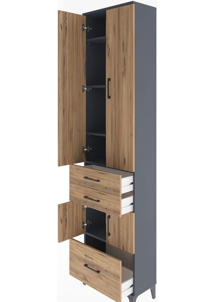 Arges Dolap 5 Raflı 3 Çekmeceli 4 Kapaklı 60X30X243 Antrasit-Çam fırsatları