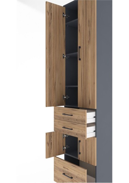 Arges Dolap 5 Raflı 3 Çekmeceli 4 Kapaklı 60X30X243 Antrasit-Çam indirimleri