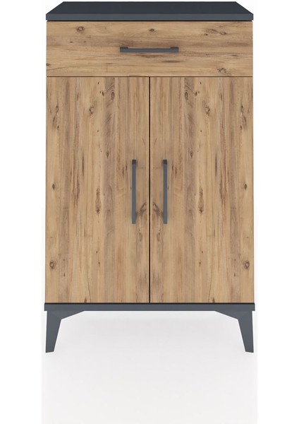 Arges Komodin 2 Raflı Tek Çekmeceli 2 Kapaklı 60X30X96 Antrasit-Çam