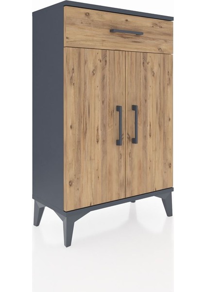 Arges Komodin 2 Raflı Tek Çekmeceli 2 Kapaklı 60X30X96 Antrasit-Çam fiyatları