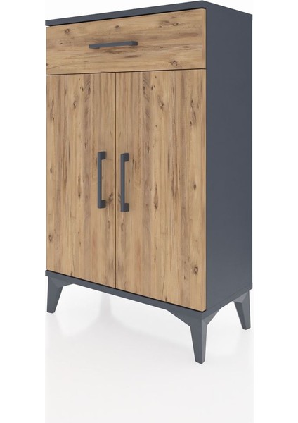 Arges Komodin 2 Raflı Tek Çekmeceli 2 Kapaklı 60X30X96 Antrasit-Çam modelleri