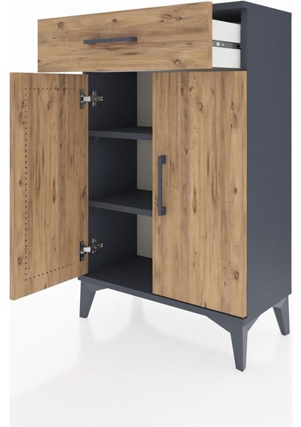 Arges Komodin 2 Raflı Tek Çekmeceli 2 Kapaklı 60X30X96 Antrasit-Çam fırsatları