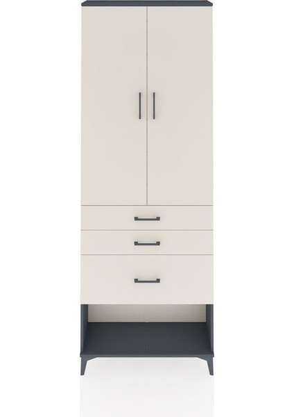 Arges Dolap 3 Raflı 3 Çekmeceli 2 Kapaklı 88X30X243 Antrasit-Aytaşı