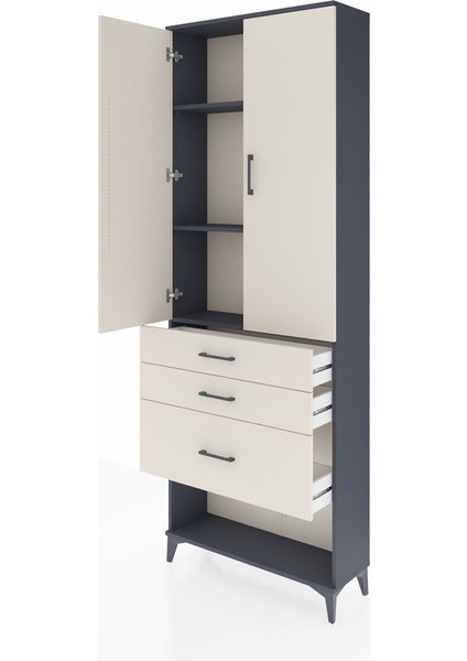 Arges Dolap 3 Raflı 3 Çekmeceli 2 Kapaklı 88X30X243 Antrasit-Aytaşı fırsatları
