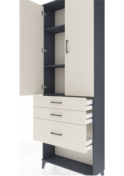 Arges Dolap 3 Raflı 3 Çekmeceli 2 Kapaklı 88X30X243 Antrasit-Aytaşı indirimleri