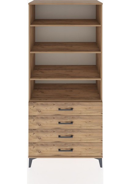 Hyperion Dolap 4 Raflı 4 Çekmeceli 88X44X195 Çam-Çam