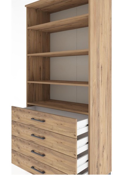 Hyperion Dolap 4 Raflı 4 Çekmeceli 88X44X195 Çam-Çam indirimleri