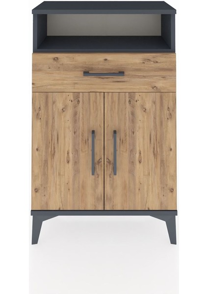 Arges Komodin 2 Raflı Tek Çekmeceli 2 Kapaklı 60X30X96 Antrasit-Çam