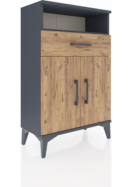 Arges Komodin 2 Raflı Tek Çekmeceli 2 Kapaklı 60X30X96 Antrasit-Çam fiyatları