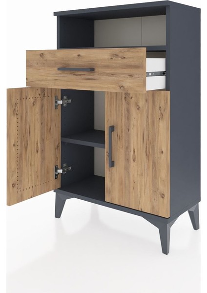 Arges Komodin 2 Raflı Tek Çekmeceli 2 Kapaklı 60X30X96 Antrasit-Çam fırsatları
