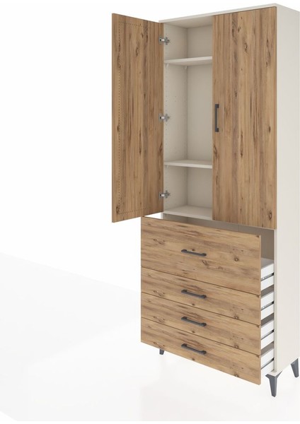 Arges Dolap 3 Raflı 4 Çekmeceli 2 Kapaklı 88X30X221 Aytaşı-Çam fırsatları
