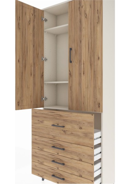 Arges Dolap 3 Raflı 4 Çekmeceli 2 Kapaklı 88X30X221 Aytaşı-Çam indirimleri