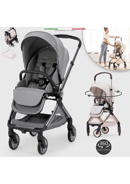 Rotabile Premium Çift Yönlü Bebek Arabası Gri