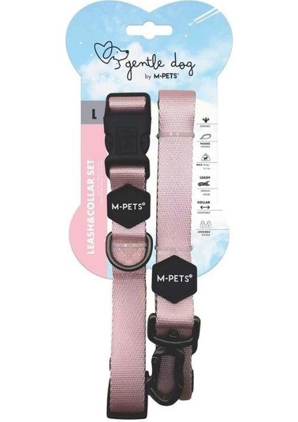 Gentle Köpek Boyun Tasması ve Gezdirme Kayışı Seti Pembe L