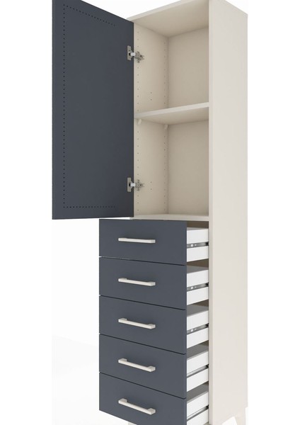 Arges Dolap 2 Raflı 5 Çekmeceli Tek Kapaklı 44X30X182 Aytaşı-Antrasit indirimleri