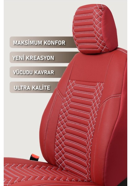 Renault Megane 1 Deri Oto Koltuk Kılıfı Ön Arka Set Exclusıve Serisi Kırmızıscr indirimleri