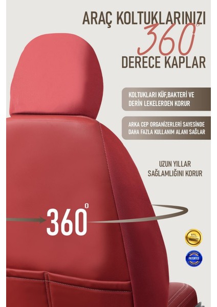 Renault Megane 1 Deri Oto Koltuk Kılıfı Ön Arka Set Exclusıve Serisi Kırmızıscr