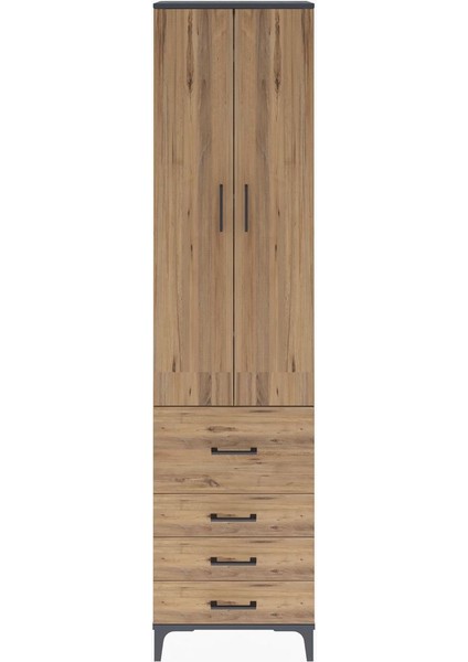 Arges Dolap 4 Raflı 4 Çekmeceli 2 Kapaklı 60X30X243 Antrasit-Çam