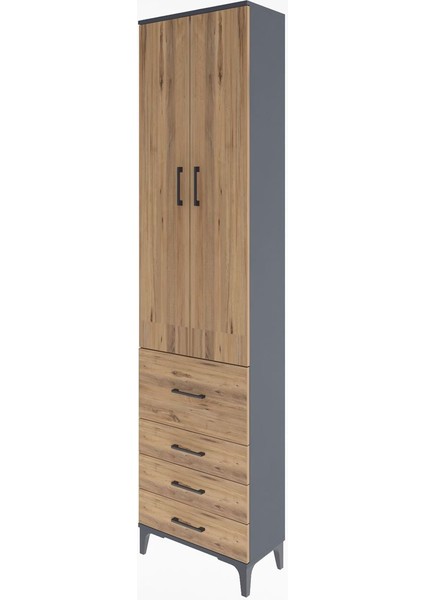 Arges Dolap 4 Raflı 4 Çekmeceli 2 Kapaklı 60X30X243 Antrasit-Çam modelleri