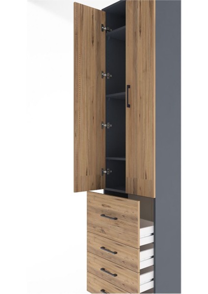 Arges Dolap 4 Raflı 4 Çekmeceli 2 Kapaklı 60X30X243 Antrasit-Çam indirimleri