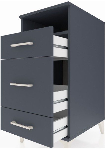 Kronos Komodin Tek Raflı 3 Çekmeceli 44X59X96 Antrasit-Antrasit indirimleri