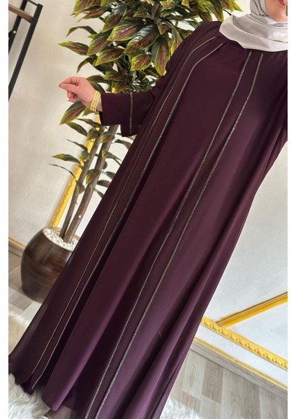 Kadın Tesettür Giyim Büyük Beden Şifon Şerit Taşlı Abiye fiyatları