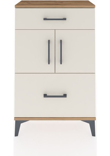 Arges Komodin Tek Raflı 2 Çekmeceli 2 Kapaklı 60X30X96 Çam-Aytaşı