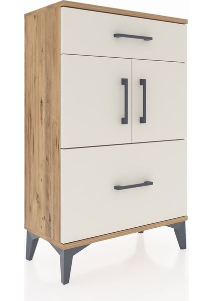 Arges Komodin Tek Raflı 2 Çekmeceli 2 Kapaklı 60X30X96 Çam-Aytaşı fiyatları