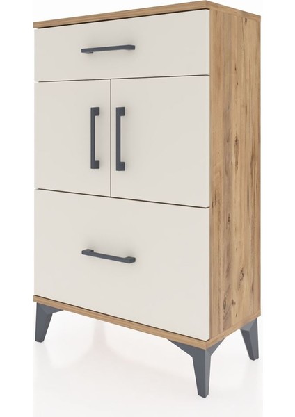 Arges Komodin Tek Raflı 2 Çekmeceli 2 Kapaklı 60X30X96 Çam-Aytaşı modelleri