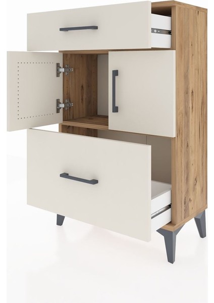 Arges Komodin Tek Raflı 2 Çekmeceli 2 Kapaklı 60X30X96 Çam-Aytaşı fırsatları