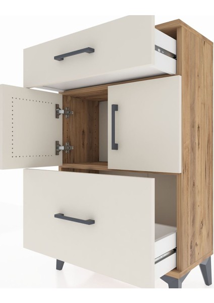 Arges Komodin Tek Raflı 2 Çekmeceli 2 Kapaklı 60X30X96 Çam-Aytaşı indirimleri