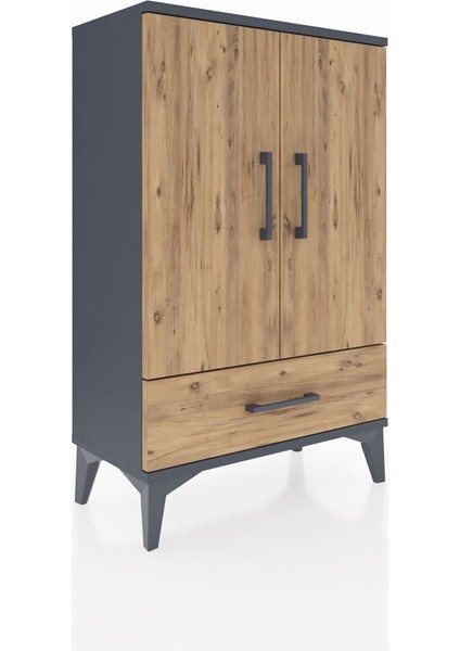 Arges Komodin 2 Raflı Tek Çekmeceli 2 Kapaklı 60X30X96 Antrasit-Çam fiyatları