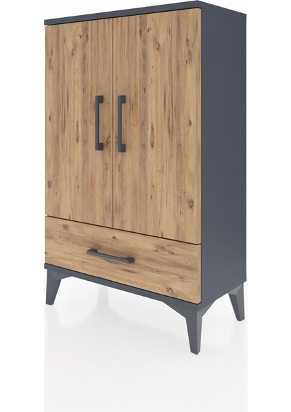 Arges Komodin 2 Raflı Tek Çekmeceli 2 Kapaklı 60X30X96 Antrasit-Çam modelleri