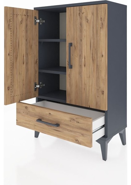 Arges Komodin 2 Raflı Tek Çekmeceli 2 Kapaklı 60X30X96 Antrasit-Çam fırsatları