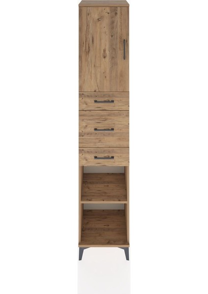 Hyperion Dolap 3 Raflı 3 Çekmeceli Tek Kapaklı 44X44X221 Çam-Çam