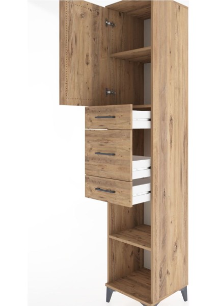 Hyperion Dolap 3 Raflı 3 Çekmeceli Tek Kapaklı 44X44X221 Çam-Çam indirimleri