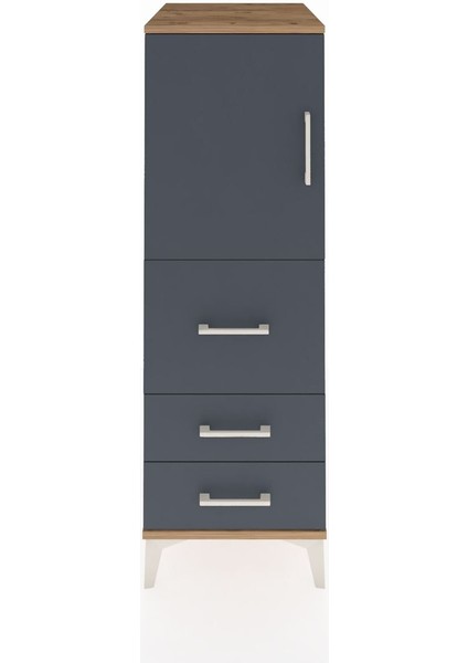 Kronos Dolap Tek Raflı 3 Çekmeceli Tek Kapaklı 44X59X134 Çam-Antrasit