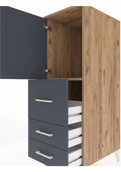 Kronos Dolap Tek Raflı 3 Çekmeceli Tek Kapaklı 44X59X134 Çam-Antrasit indirimleri