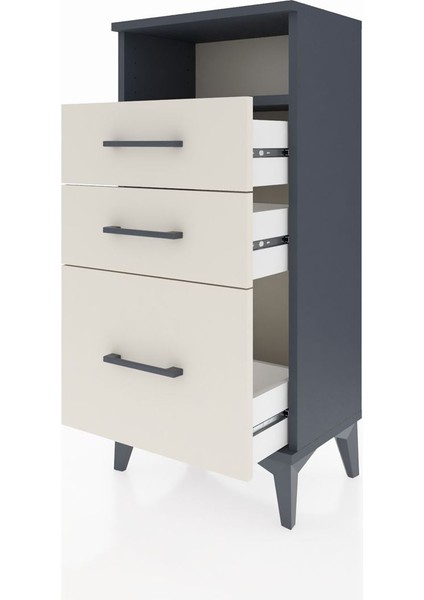 Arges Komodin Tek Raflı 3 Çekmeceli 44X30X96 Antrasit-Aytaşı fırsatları