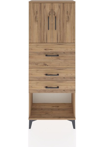 Arges Dolap 2 Raflı 3 Çekmeceli 2 Kapaklı 60X30X163 Çam-Çam